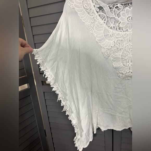 HALO White Boho Lace Gauze Top Size L Crochet Trim Festival Beach Blouse - Picture 7 of 15